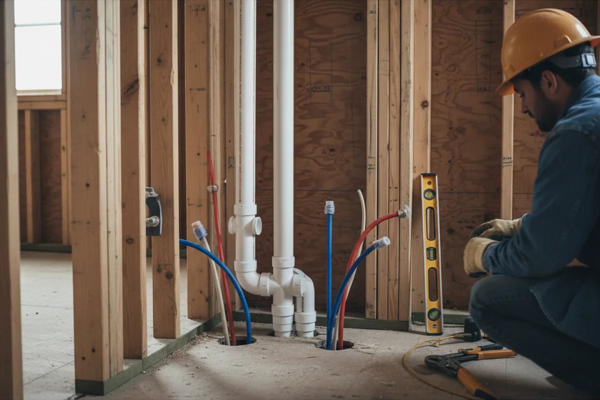 Drain and supply rough-in during Sump Pump Repair in Lowell